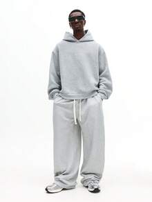 Quần nỉ ống rộng dáng suông SUMWON, quần thể thao thoải mái, cạp chun, kiểu retro, dáng rộng, thoải mái cho mùa đông. Màu trơn. - Xám - Xem 3