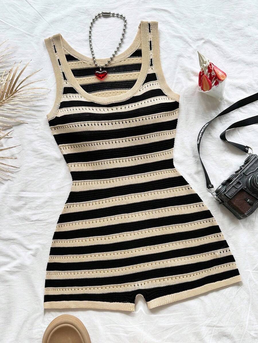 Soleia Going Out Outfit Boho Winter Clothes For Women  Dress Casual  Women's Casual Striped Knit Jumpsuit Ribbed Playsuit Striped Playsuit