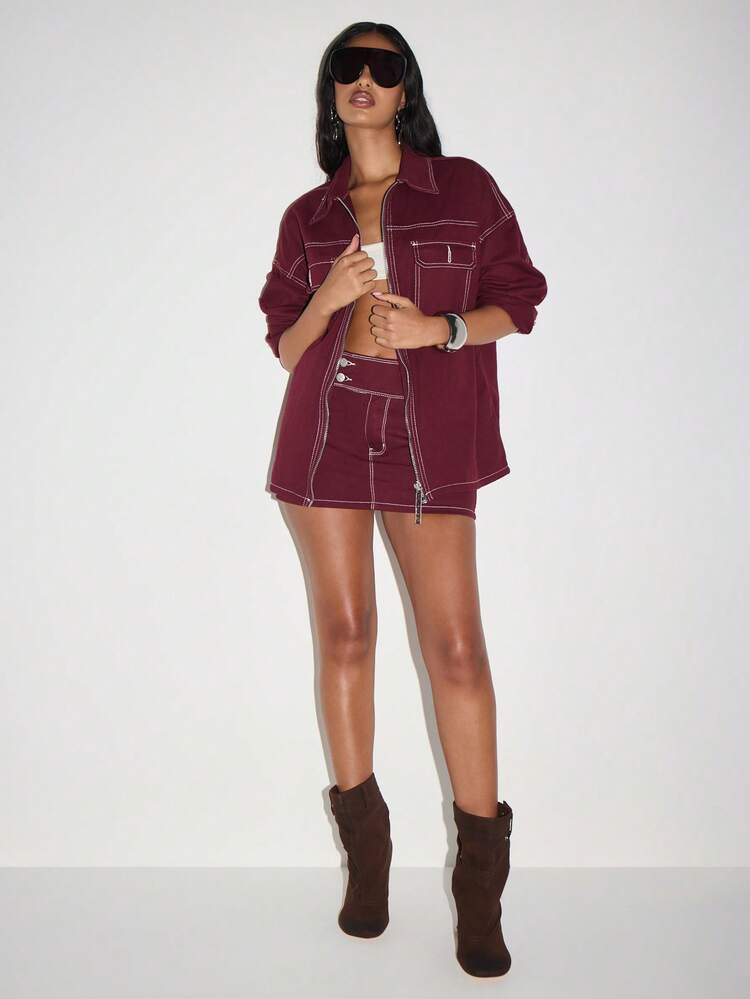 KIZN Oversized Denim Jacket With Contrast Stitch