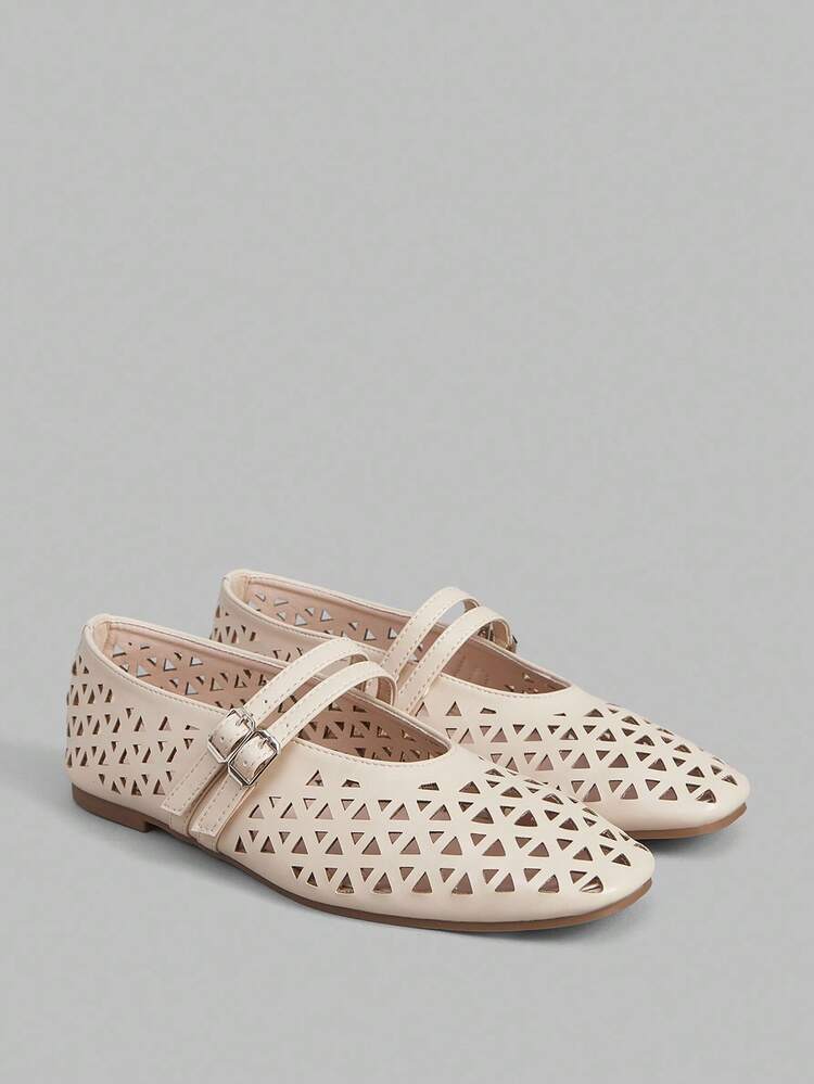 Pre-Laser Cutout Square Toe Mary Jane Flat Shoes For Women