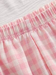 SHEIN 2 件套女童卡通小狗蝴蝶结印花针织休闲长袖上衣和裤子睡衣套装 - 淺粉色 - 查看 5