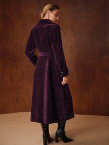 MOTF PREMIUM Áo khoác nhung kẻ hai hàng khuy, thắt lưng, thu/đông - Màu tím - Xem 3