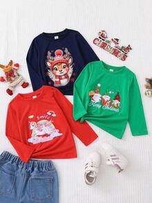 SHEIN Explorewe 3pcs/Set Young Girls Casual Cute Unicorn Slogan Graphic Print Round Neck Basic Long Sleeve T-Shirts, Fashion Layering For Autumn/Winter - Multicolor - View 1