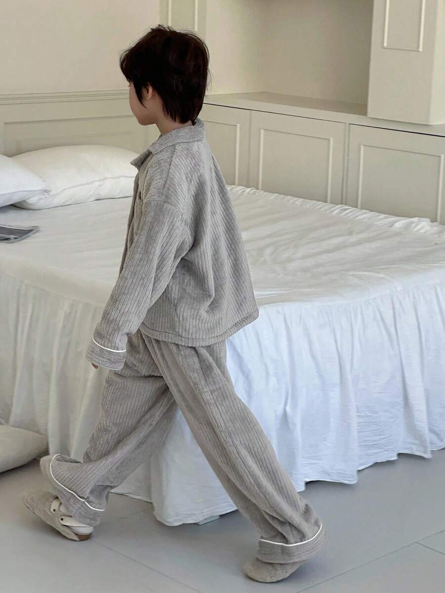 DAZY 2 件套幼儿男童长袖睡衣套装，家居服 - 灰色 - 查看 1