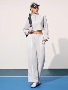 CourtClass Pantalones casuales y versátiles de mujer con cintura elástica y pierna ancha para yoga y entrenamiento