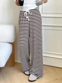Aloruh Casual Minimalist Knitted Striped Straight-Leg Pants For Women, Suitable For Home, Daily Outings, Autumn/Winter