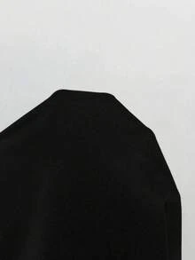 SHEIN PETITE 2件組女款長袖運動衫與長褲套裝，運動衫上衣採開衩設計，鬆緊腰抽繩長褲，適合嬌小女性 - 黑色 - 查看 7