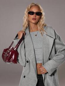 TRNVIE 1pc Women's Grey Long Lapel Casual Winter Jacket - Light Grey - View 5