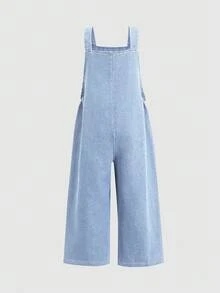 Elladie kids 少女可爱卡通蝴蝶印花牛仔背带裤，夏季休闲时尚