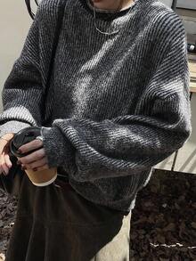 DAZY Áo len chui đầu kẻ sọc nhiều màu dáng rộng thoải mái cho nữ, phù hợp mặc công sở mùa thu đông - màu đen - Xem 1