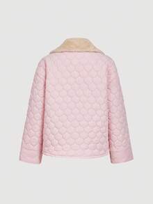 SHEIN MOD Jachetă de iarnă matlasată cu buzunar și guler din blană pentru femei, casual, cu umeri căzuți, mânecă lungă, cu un singur rând de nasturi