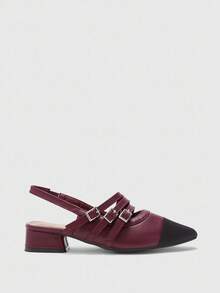 CUCCOO BIZCHIC Bailarinas de mujer con hebilla simple y punta afilada, elegantes, casuales, cómodas, zapatos de vestir slip-on para el trabajo, el trayecto, citas y ocasiones formales - Burdeos - Ver 7