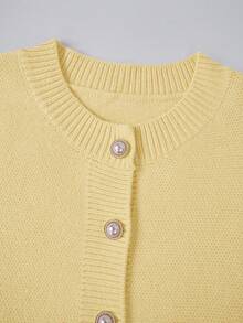 Franclia 女士优雅时尚简约百搭圆领荷叶边下摆腰部修身开衫毛衣，秋冬 - 淡黃色 - 查看 5