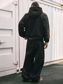 AXEPEAK طقم هوديي وبنطلون رياضي فضفاض بطبعة العنكبوت من AXEPEAK، ملابس رجالية مناسبة للخريف والشتاء