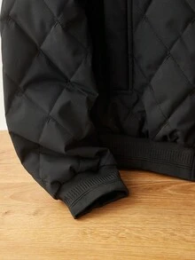 Manfinity NXTstreet Áo khoác nam giản dị, màu trơn, có mũ trùm đầu, chần bông hình thoi, đơn giản, đi làm hàng ngày, có khóa kéo phía trước, dây rút, thu/đông - màu đen - Xem 4