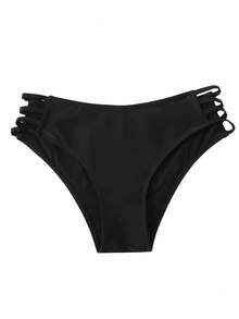 SHEIN Swim Summer Beach Cut-Out Side Bikini Panty - Black - View 4