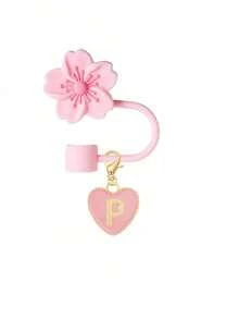 2pcs/1set Heart & Letter Pomegranate Flower Straw Topper, Pink Cup Letter Marker, And Silicone Pomegranate Flower Reusable Straw Cap For 10mm Wide Straw, Cute Letter Decorations, Suitable For Modern Minimalist Glass Cups - Pink - View 19