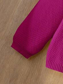 Blossori 少女法式优雅灰色纽扣宽松长袖开衫，秋冬 - 玫紅色 - 查看 5