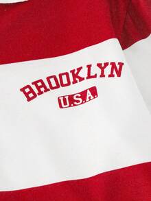 SHEIN Casuvi Kids Tween Girl Casual Striped Polo Collar Long Sleeve Sweatshirt And Mini Skirt Set, Autumn - Red - View 7