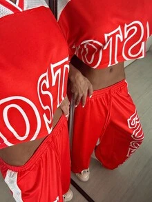 StreetHx Conjuntos de dos piezas para mujer para uso diario - Rojo y blanco - Ver 5