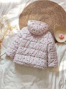 SHEIN 少女碎花拉链连帽夹克，冬季 - 彩色 - 查看 2