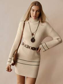 Florisole Bohemian Line Casual Minimalist Sweater Dress - Apricot - View 7