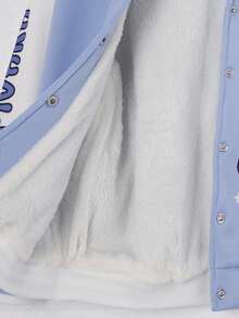 SHEIN Tween Girl Letter & Cartoon Print Zip-Up Thermal Lined Hoodie Jacket, Autumn/Winter Fall