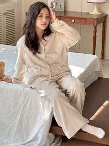 DAZY 青少年女孩休闲家居服睡衣，秋季 - 杏色 - 查看 6