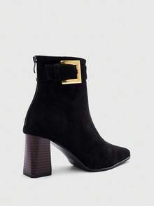 CUCCOO BIZCHIC 畅销金扣绒面革踝靴 - 女式粗跟拉链短靴，时尚百搭的轻奢材质，2双鞋 - 黑色 - 查看 8