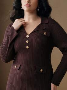 Anewsta Plus Size Sweater Dresses - Rust Brown - View 7