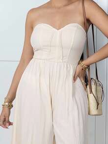 Melissa Matos Women Casual Romantic Draped Waist Bandeau Jumpsuit - Apricot - View 5