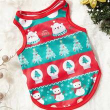 PETSIN 1 件红绿条纹可爱印花宠物背心，适合猫狗，圣诞节 - 彩色 - 查看 8
