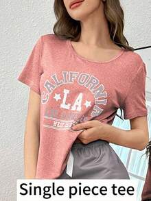 Dream Adore 1pc Women Casual Letter Print Sleepwear Top - Pink - View 1