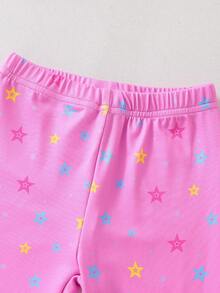 Conjunto de pijama de manga comprida com estampa de unicórnio e estrela para meninas