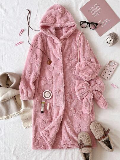 Áo khoác nhung họa tiết bướm hồng jacquard có thể đảo ngược dành cho bé gái, có túi khóa kéo, thích hợp mặc khi đi chơi, đi nghỉ và mặc ở nhà