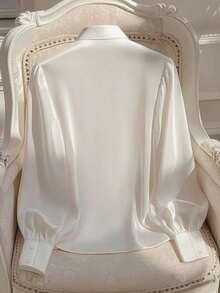 Franclia Women's Elegant Solid Color Tie Collar Elegant Long Sleeve Bow Blouse