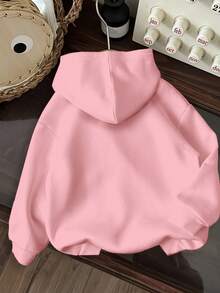 SHEIN EZwear Áo nỉ in chữ "Tôi không quan tâm" theo phong cách tối giản, dáng rộng, chất liệu nỉ dày dặn, thích hợp cho nữ, mùa thu/đông và dịp Giáng sinh. - Màu Hồng baby - Xem 2