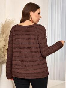 EMERY ROSE Plus Size Women Winter Fall Contry Casual Vacation Round Neck Long Sleeve Top, Autumn/Winter, Brown Long Sleeve Top,Long Sleeve T-Shirt ,Going Out Outfits,2025 New Clothes ,Fall Top,Simple And Fashionable For Everyday Wear,Brown Top ,T-Shirt,Christmas Outfit For Women ,New Year Clothes