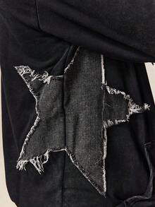 ROMWE MEN Street Life 男士春秋季宽松星形图案抽绳连帽卫衣，长袖上衣 - 黑色 - 查看 4