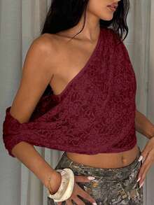 Glamine 优雅花卉蕾丝露肩无袖吊带背心，女士冬季款 - 紅色 - 查看 5