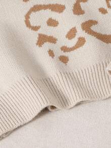 Sparklyn Áo len chui đầu cổ tròn dệt kim jacquard họa tiết da báo cho bé gái, mùa thu/đông - Màu be - Xem 6