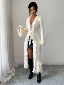Rafferiza Autumn/Winter Fashion Long Sleeve Cardigan With Tassel Belt - Apricot - View 4