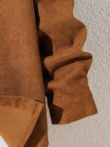 SHEIN Áo sơ mi dáng rộng, có mũ, chất liệu nhung kẻ, dành cho bé trai tuổi teen, thích hợp mặc mùa thu đông. - màu nâu - Xem 3