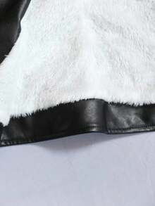 SHEIN PETITE CURVE 加大码修身 PU 夹克，带拉链和保暖内衬，黑色 PU 皮革高领法兰绒夹克，PU 皮革休闲街头长袖女式秋冬常规夹克，皮革羊毛夹克 - 黑色 - 查看 9