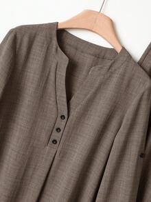 Rusticease 休闲纯色缺口领卷袖上衣和松紧腰裤套装