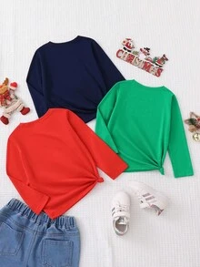 SHEIN Explorewe 3pcs/Set Young Girls Casual Cute Unicorn Slogan Graphic Print Round Neck Basic Long Sleeve T-Shirts, Fashion Layering For Autumn/Winter - Multicolor - View 2