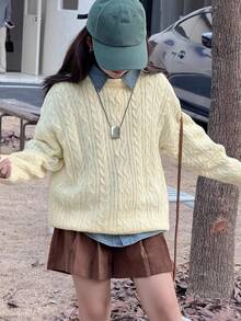 DAZY Tween Girls Round Neck Pullover Sweater, Fall - Beige - View 1