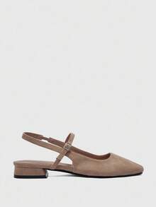 CUCCOO BIZCHIC 女士杏仁头露跟平底鞋，粗跟，简约设计，通勤和日常穿着皆宜 - 杏色 - 查看 7