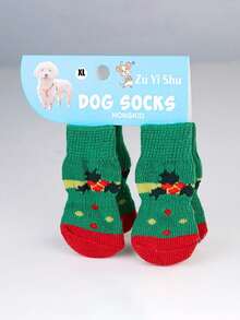 PETSIN 1款宠物卡通袜子，圣诞袜（圣诞老人、驯鹿、雪人图案），防滑爪套，防滑防污，圣诞宠物用品 - 彩色 - 查看 29