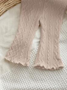 SHEIN Babygirl 秋冬可爱杏色荷叶边长袖上衣和松紧腰喇叭裤套装 - 杏色 - 查看 8